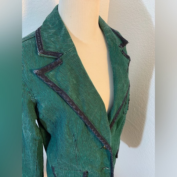 NWOT Diane Gilman Green & Black Striped Jean Preppy Blazer Jacket - Picture 2 of 7